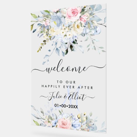 PixDezines Elegant Pink Blue Blumen Acrylschild (Winkel)