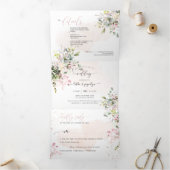 PixDezines Elegant Rosa Eukalyptus Dreifach Gefaltete Einladung (Innenseite)