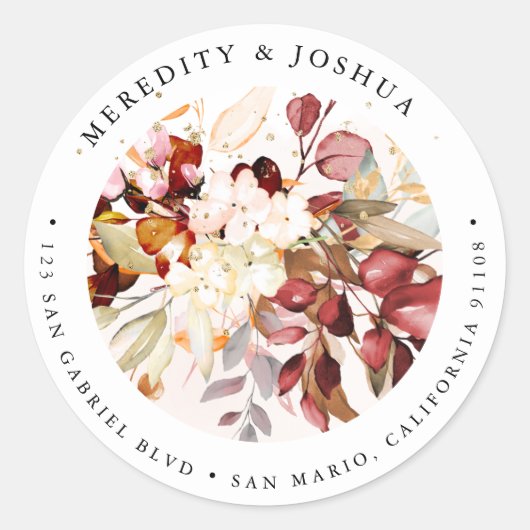 PixDezines Elegant Rotanischer Rost Eukalyptus Runder Aufkleber (Vorderseite)