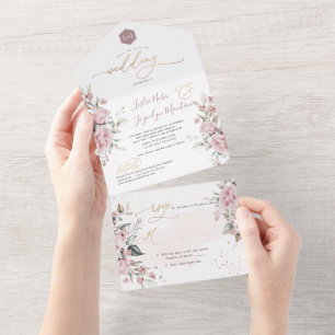 PixDezines Elegante Dusty Rose Wasserfarbene Blume All In One Einladung
