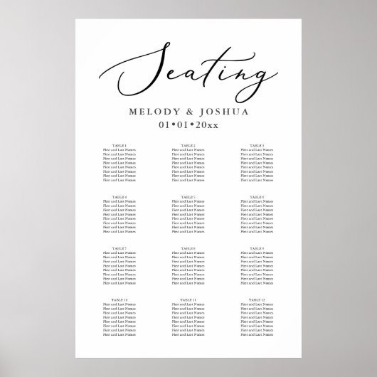 PixDezines Elegante Kalligraphie, Seating Chart Poster (Vorne)