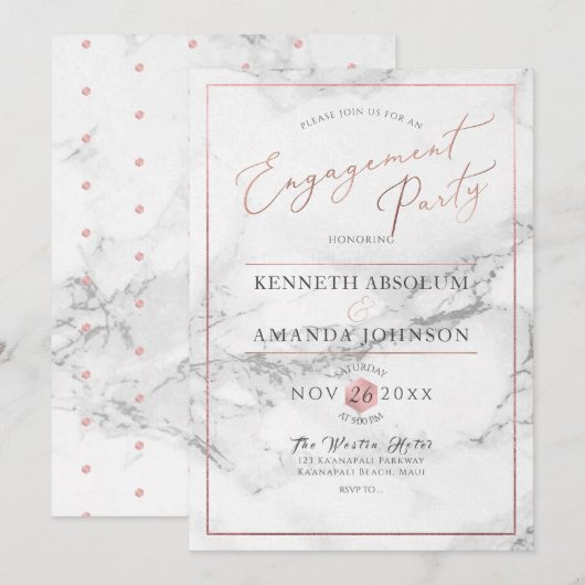 PixDezines Elegantes Skript, Marble+Imitate Rose G Einladung (Vorne/Hinten)