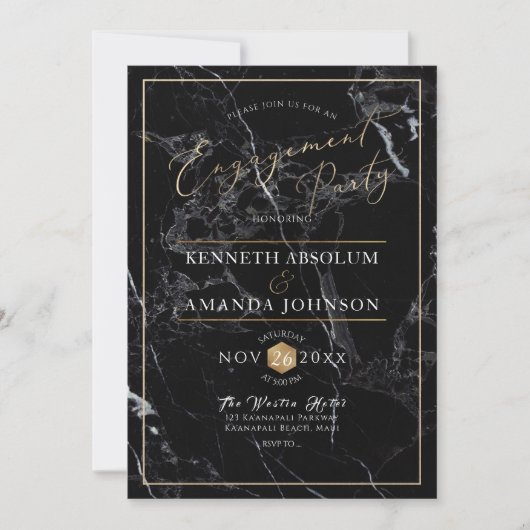 PixDezines Elegantes Skript, Schwarzer Marmor+Imit Einladung (Vorderseite)