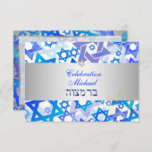 PixDezines Empfang Bar mitzvah/blau/silber Einladung (Vorne/Hinten)
