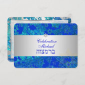 PixDezines Empfang Bar mitzvah/blau/silber Einladung (Vorne/Hinten)