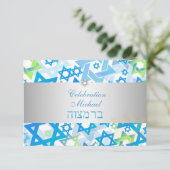 PixDezines Empfang Bar mitzvah/Limon+blau/silber Einladung (Stehend Vorderseite)
