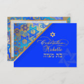 PixDezines Empfang Fledermaus Mitzvah/Blau/Gold Einladung (Vorne/Hinten)