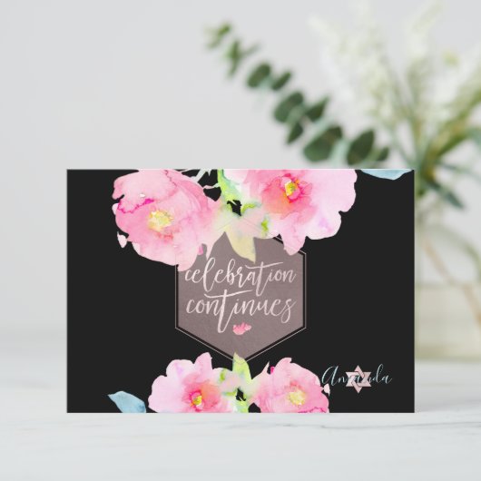 PixDezines Empfang Watercolor Blume Mitzvah ✡ RSVP Karte (Stehend Vorderseite)