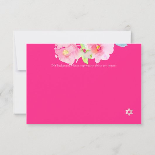 PixDezines Empfang Watercolor Blume Mitzvah ✡ RSVP Karte (Rückseite)