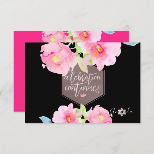 PixDezines Empfang Watercolor Blume Mitzvah ✡ RSVP Karte (Vorne/Hinten)