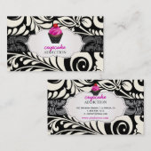 PixDezines Erdbeeren Wirbel Cupcake+Damask Visitenkarte (Vorne/Hinten)