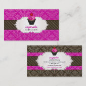 PixDezines Erdbeeren Wirbel Cupcake+Pinstripes Visitenkarte (Vorne/Hinten)
