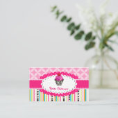 PixDezines Erdbeeren Wirbel cupcake+Stripes Visitenkarte (Stehend Vorderseite)
