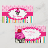PixDezines Erdbeeren Wirbel cupcake+Stripes Visitenkarte (Vorne/Hinten)