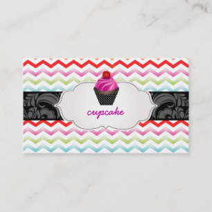 PixDezines Erdbeerwirbel-Cupcake+Chevron Visitenkarte