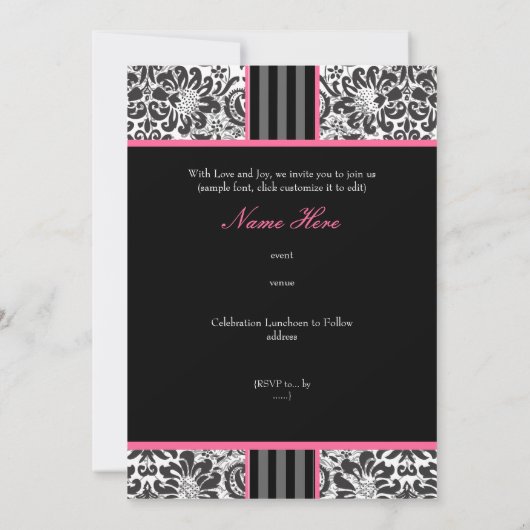 PixDezines-Ereignis.. Monogramm Fidora-Damast Einladung (Rückseite)