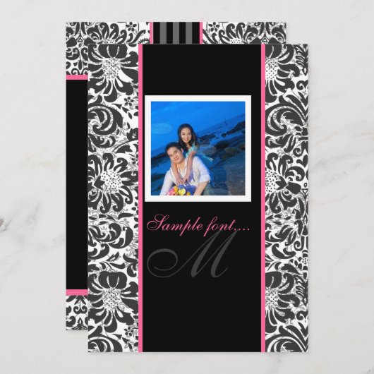 PixDezines-Ereignis.. Monogramm Fidora-Damast Einladung (Vorne/Hinten)