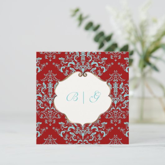 PixDezines Étienne Damask, Hintergrund anpassbar Einladung (Stehend Vorderseite)