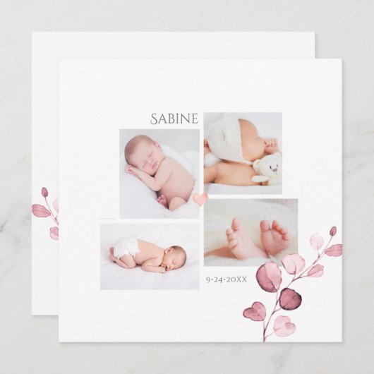 PixDezines Fall Eucalyptus Geburtsankündigung Einladung (Vorne/Hinten)