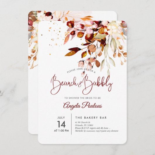 PixDezines Fall Gum Eukalyptus Brunch+Bubbly Einladung (Vorne/Hinten)