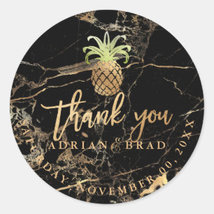 PixDezines Falsche Gold-Ananas/Schwarz Gold Marmor Runder Aufkleber