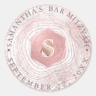 PixDezines Falsche Rosenholz-Baumringe Mitzvah Runder Aufkleber