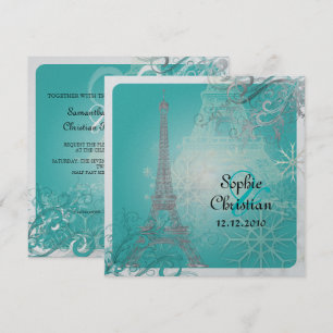 PixDezines Falscher silberner Eiffelturm/Türkis Einladung