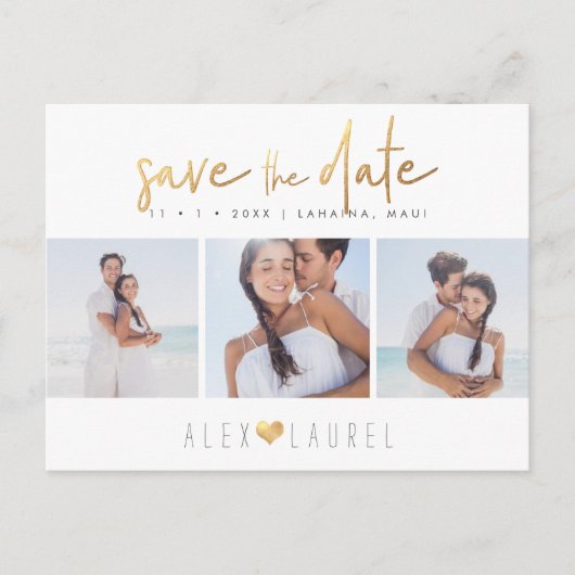 PixDezines Falsches Gold Chic Script Save the Date Postkarte (Vorderseite)