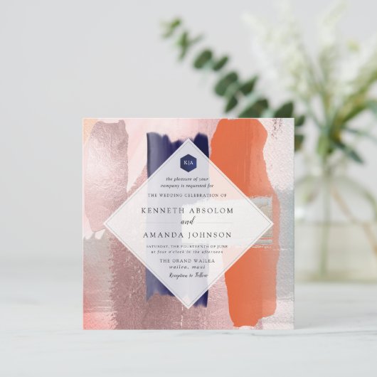 PixDezines Farbblock Moderne Art Blush Navy Einladung (Stehend Vorderseite)