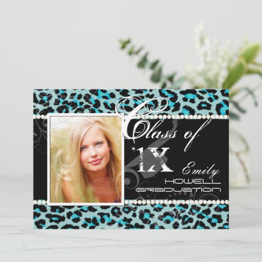 PixDezines-Farben/2012 Grads, Cheetah-Druck Einladung (Stehend Vorderseite)
