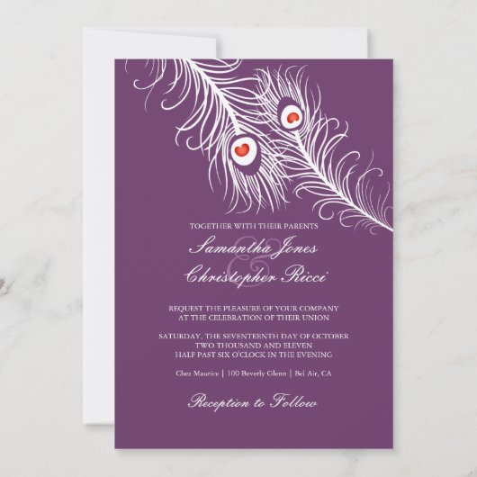 PixDezines-Farben, Pfauenwolken auf Rot Einladung (Rückseite)