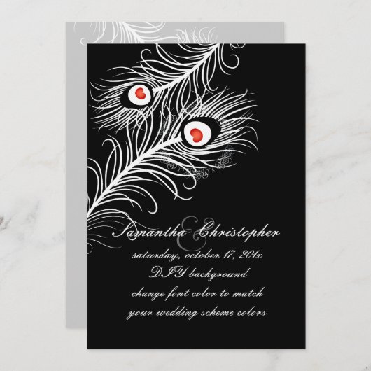 PixDezines-Farben, Pfauenwolken auf Rot Einladung (Vorne/Hinten)