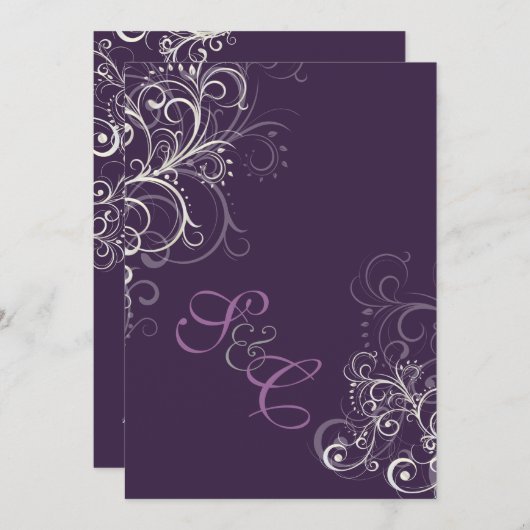 PixDezines-Farbstoff/Pflaume+ Perlen-Wirbel 12x18 Einladung (Vorne/Hinten)