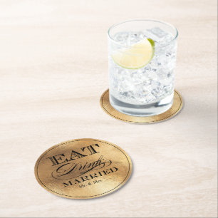 PixDezines Faux Gold/Essen/Trinken/und Hochzeit Runder Pappuntersetzer