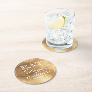 PixDezines Faux Gold/Essen/Trinken/und Hochzeit Runder Pappuntersetzer