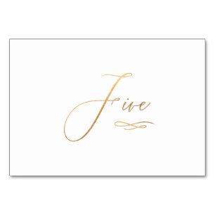 PixDezines Faux Gold Romantische Kalligrafie Fünf  Tischnummer