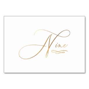PixDezines Faux Gold Romantische Kalligrafie Neun  Tischnummer