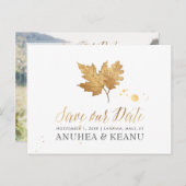 PixDezines FauxGold Fall Foliage/Rett unseres Datu Ankündigungspostkarte (Vorne/Hinten)