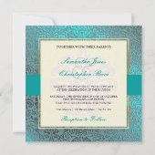 PixDezines Fidora Blue+Aquamarinen Vintage Damasku Einladung (Rückseite)