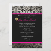 PixDezines Fidora Damask, Bat Mitzvah/JY Farbe Einladung (Rückseite)