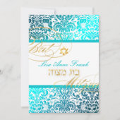 PixDezines FIDORA DAMASK BAT MITZVAH, TURQUOISE Einladung (Vorderseite)