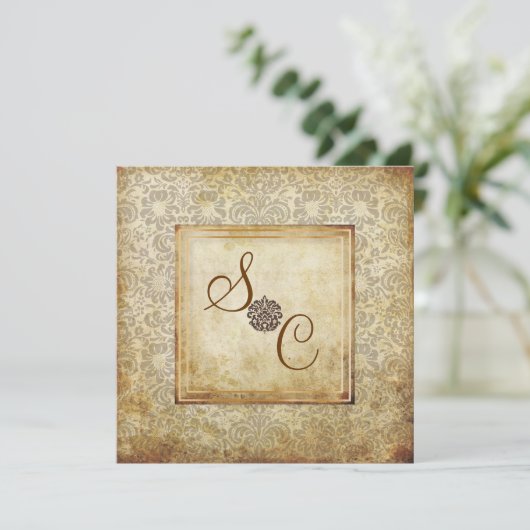 PixDezines Fidora, Vintage Damaskus Einladung (Stehend Vorderseite)