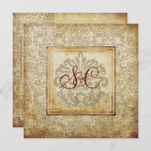 PixDezines Fidora, Vintage Damaskus Einladung (Vorne/Hinten)