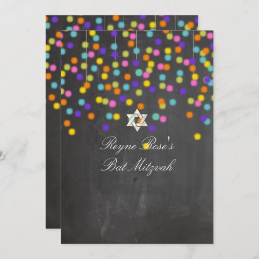 PixDezines fiesta+chalkboard/bat mitzvah Einladung (Vorne/Hinten)