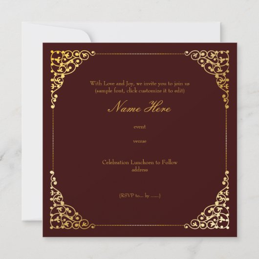 PixDezines-filigrane Rahmen/Imitate Goldfarben/Far Einladung (Rückseite)