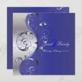 PixDezines Filigree+Wirbel/silber+blau Einladung (Vorne/Hinten)
