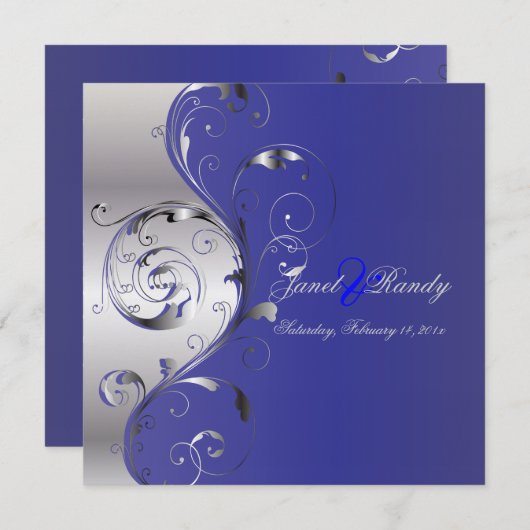 PixDezines Filigree+Wirbel/silber+blau Einladung (Vorne/Hinten)