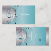 PixDezines Filigree+Wirbel/Silber+blaues Eis Visitenkarte (Vorne/Hinten)