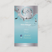 PixDezines Filigree+Wirbel/Silber+blaues Eis Visitenkarte (Rückseite)