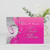 PixDezines Filigree+Wirbel/silber+heiß rosa Einladung (Stehend Vorderseite)